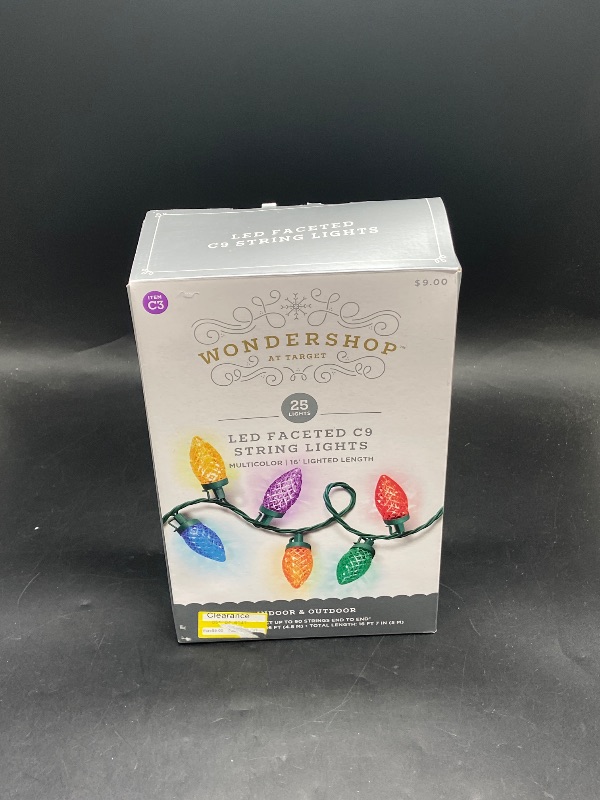 Photo 1 of 25ct LED C9 Faceted Christmas String Lights Multicolor with Green Wire - Wondershop™: Indoor/Outdoor Use
