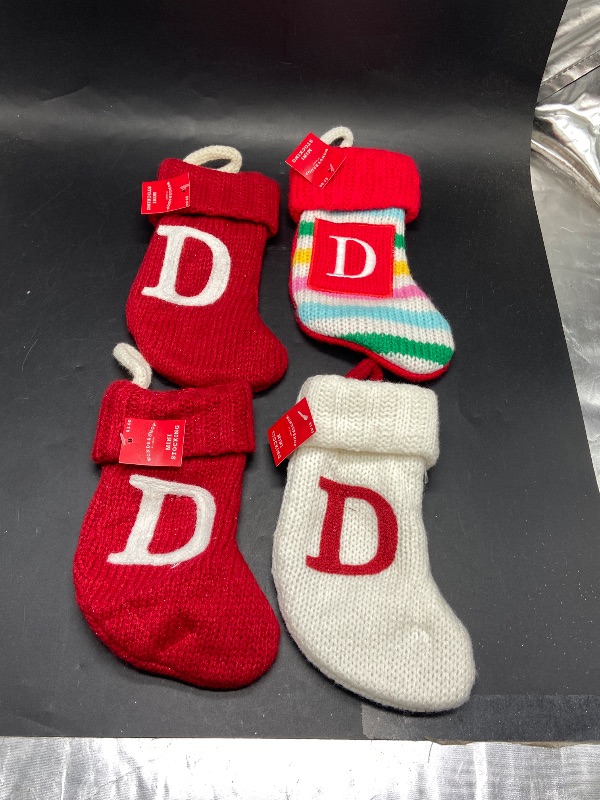 Photo 1 of 4 pack Wondershop Stocking Christmas Stockings with Initials D Mini RED Stocking Monogram Letter D 8.5" D Lettered Christmas Stockings  D Monogrammed Stocking