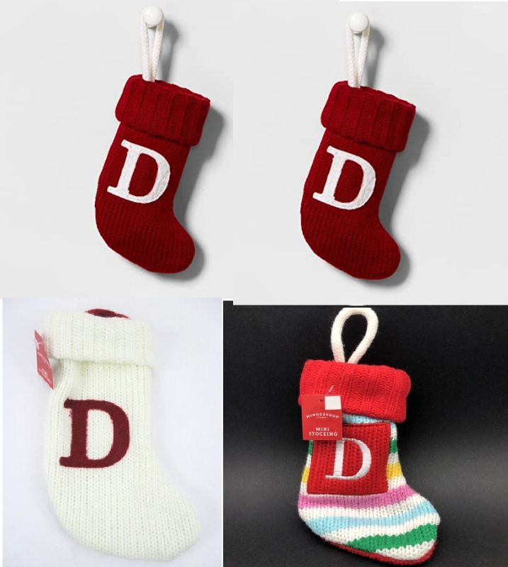 Photo 1 of 4 pack Wondershop Stocking Christmas Stockings with Initials D Mini RED Stocking Monogram Letter D 8.5" D Lettered Christmas Stockings  D Monogrammed Stocking