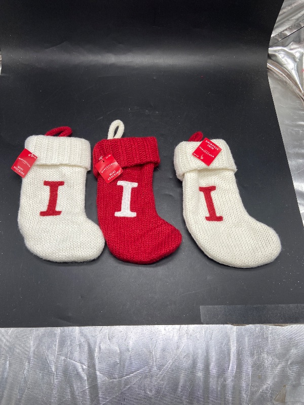 Photo 1 of New!  Wondershop "I" Monogram 7" Mini Christmas Knit Stocking 