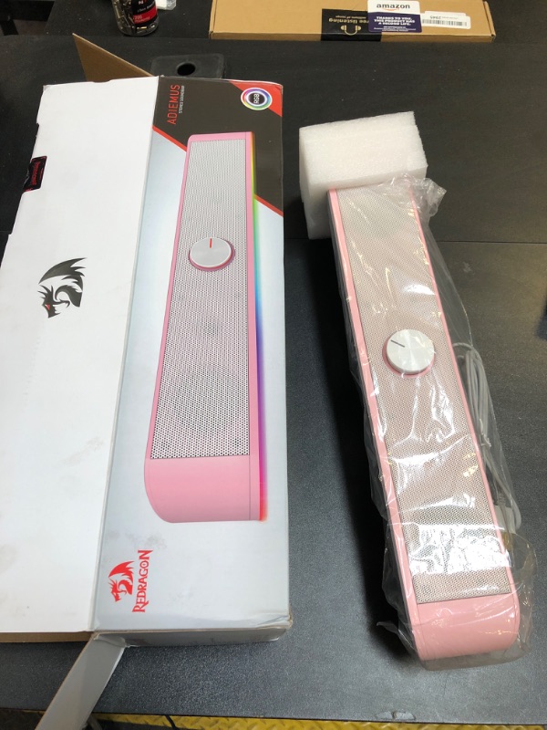 Photo 2 of Redragon GS560 RGB Desktop Soundbar, 2.0 Channel Computer Speaker with Dynamic Lighting Bar Audio-Light Sync/Display, Touch-Control Backlit with Volume Knob, USB Powered w/ 3.5mm Cable, Pink