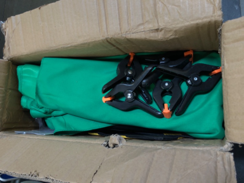 Photo 1 of Green Screen Backdrop with Stand, 8x5ft Portable Greenscreen Background with Stand, T-Shape Green Screen Stand kit with 6 Spring Clamps, Sandbag, Carry Bag for Zoom, Video, Streaming and Photoshoot