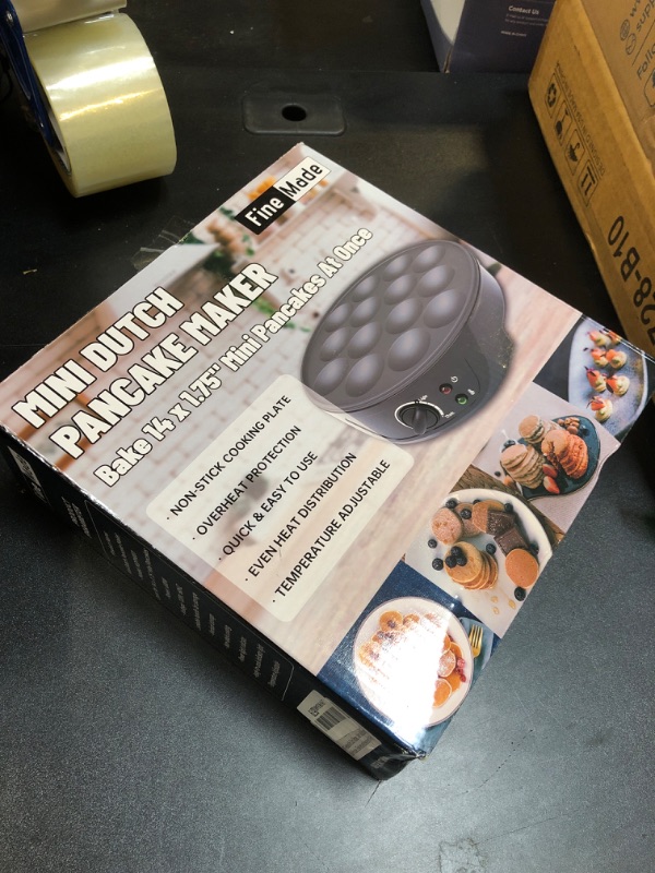 Photo 1 of FineMade Non Stick Mini Pancakes Maker Machine, Electric Poffertjes Pan with Browning Control, Mini Ebelskiver Aebleskiver Pan, Dutch Mini Pancake Maker, with Brush & Forks, 14 Slots, Black