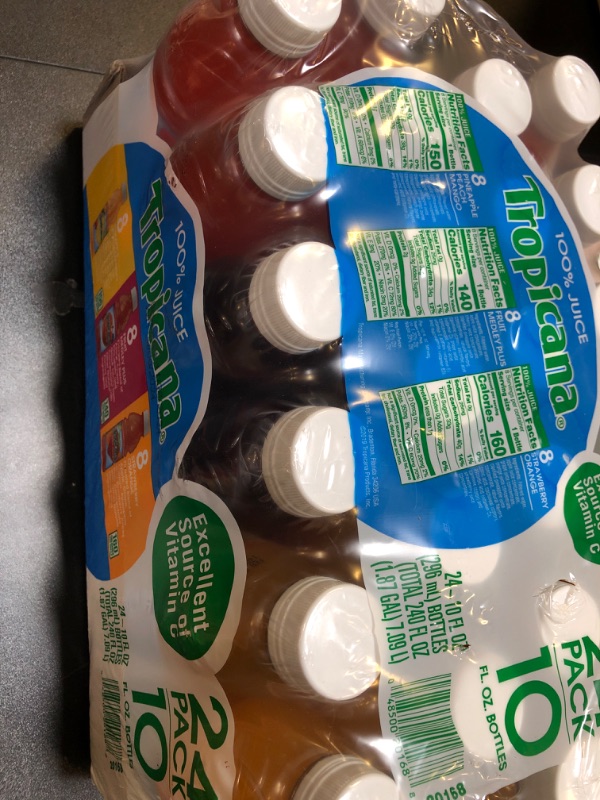 Photo 2 of Tropicana 100% Juice, 3 flavor, 10 fl oz (Pack of 24) - Pineapple Peach Mango Juice, Fruit Medley, Strawberry Orange Juice - Best by 11/28/2024