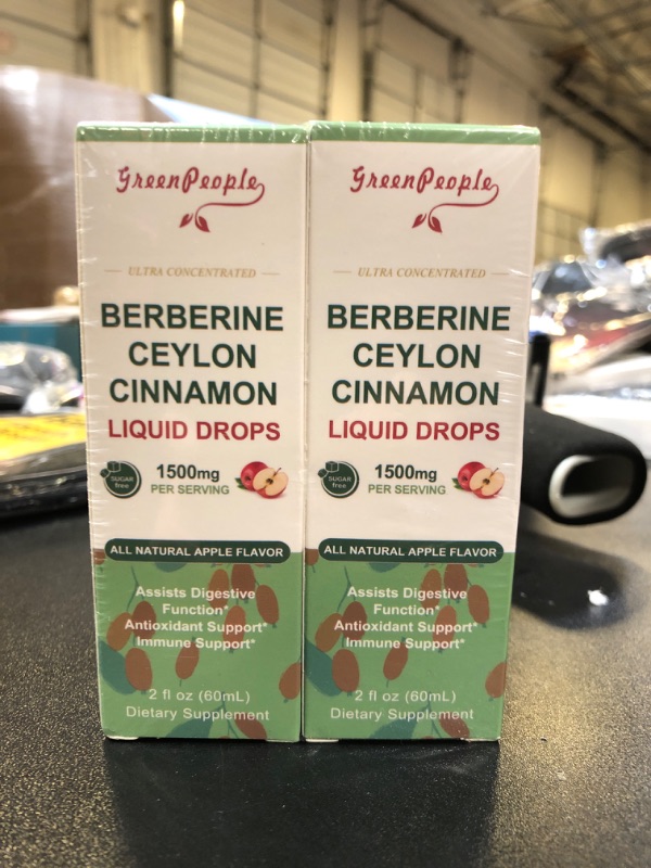 Photo 2 of (2 Pack) Berberine Liquid Supplement with Ceylon Cinnamon - Berberine Drops 1500mg with Bitter Melon 150mg, Zinc & Natural Herbs - for Digest Health & Immune Support - Apple Flavor - 2 fl oz EXP 08/2026