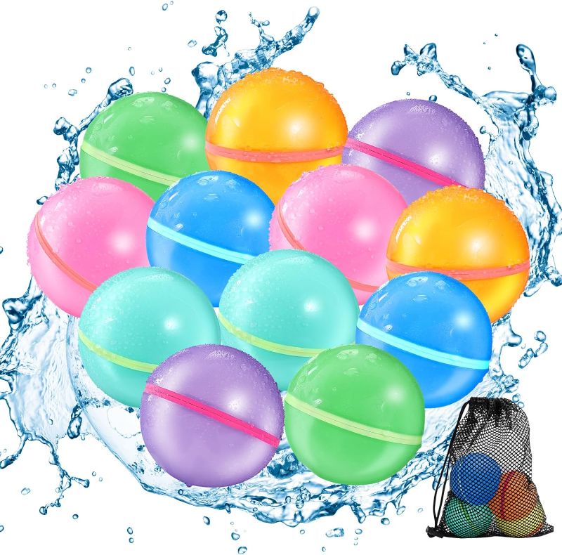 Photo 1 of 12Pcs Reusable Water Balloons, Magnetic Self Sealing Quick Fill Water Balloons, Summer Water Toys Refillable Water Bomb, Outdoor Pool Toys, Used for Water Fight Game, Summer Party.