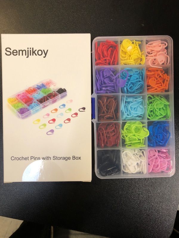 Photo 3 of 2 Box of Semjikoy 300 Pieces Knitting Crochet Stitch Markers, Colorful Stitch Markers Locking Crochet Pins, DIY Craft Plastic Safety Pins Weave Stitch Needle Clips Counter - 15 Colors