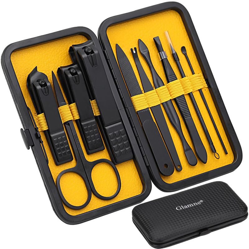 Photo 1 of 2 Box of Manicure Set Nail Clippers Kit Professional Stainless Steel Nail Care Tools with Leather Travel Case 10 in 1 Yellow