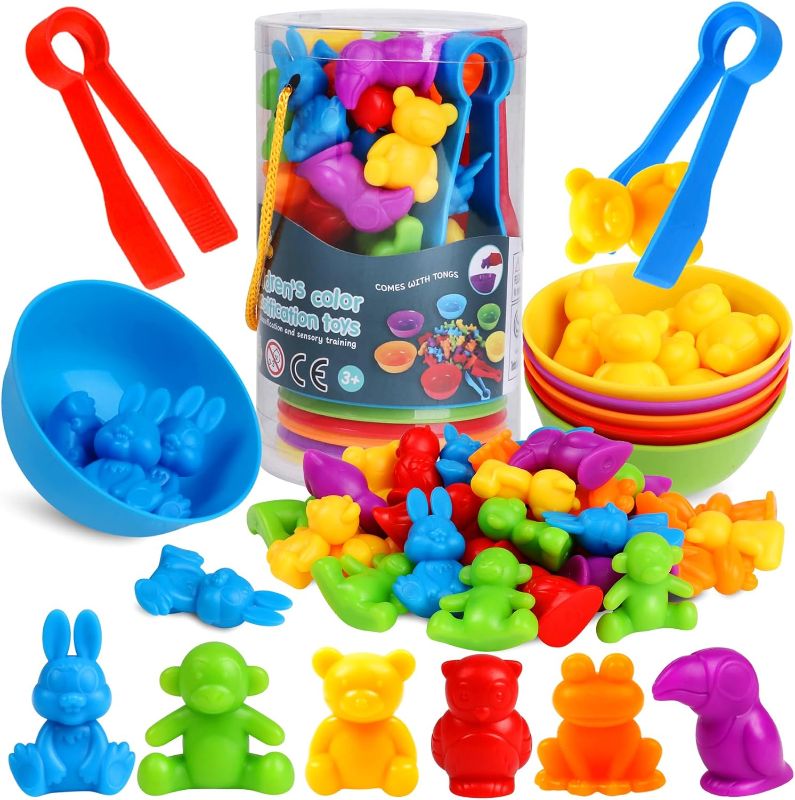 Photo 1 of Counting Animals Color Sorting Matching Games with Sorting Bowls Montessori Sensory Early Educational Toys Learning Fine Motor Skill & Counting Math Toys Gift for 3 4 5 Year Old Boys Girls