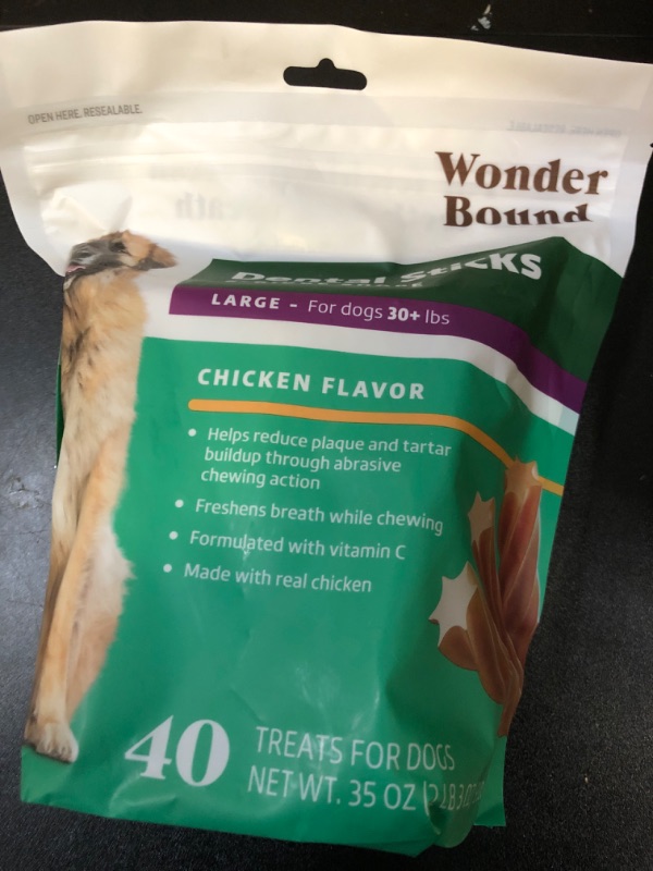 Photo 2 of Wonder Bound Chicken Flavor Dental Sticks for Large Dogs (Over 30 lbs), 6-Ridge Shape for Plaque & Tartar Control, Freshens Breath, Made With Real Chicken, 40 Count exp 24 jun 2026