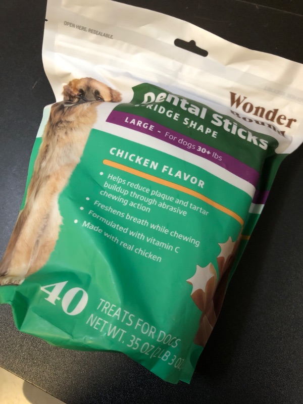 Photo 2 of Wonder Bound Chicken Flavor Dental Sticks for Large Dogs (Over 30 lbs), 6-Ridge Shape for Plaque & Tartar Control, Freshens Breath, Made With Real Chicken, 40 Count bb 24 jun 26