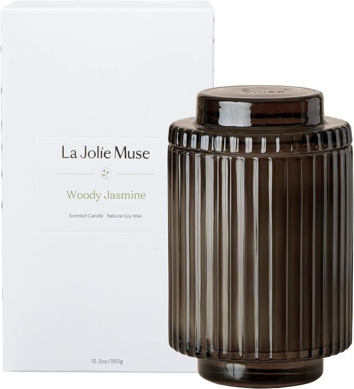 Photo 1 of LA JOLIE MUSE Woody Jasmine Candles for Home Scented - Luxury Jar Candles with Aesthetic Glass, Candles Gifts for Women, 80 Hours Long Burning, 12.3oz