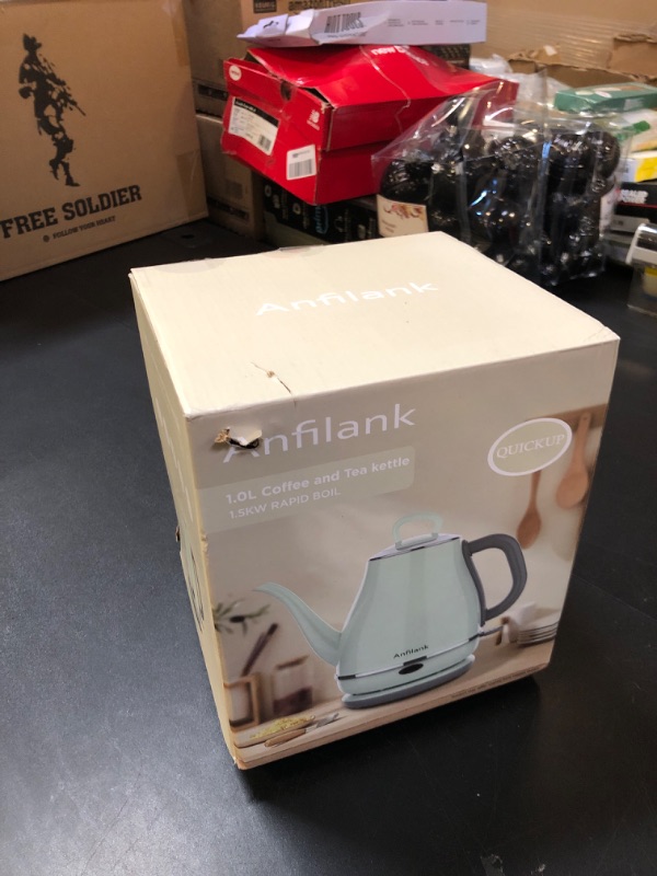 Photo 2 of Anfilank Electric Gooseneck Kettle, 1L 1500W Fast Boil, 100% Stainless Steel BPA Free Pour-Over Coffee & Tea Kettle, Water Boiler with Auto Shut & Boil-Dry Protection, Green