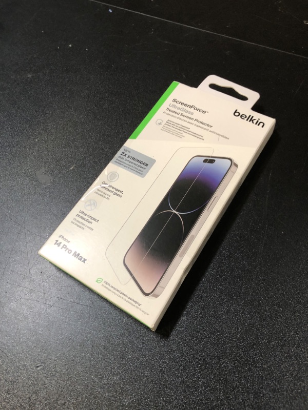 Photo 2 of Belkin UltraGlass iPhone 14 Pro Max Screen Protector - Easy Application with Installation Guide Tray - Tempered Glass Screen Protector Compatible with iPhone 14 Pro Max Cases - 9H Hardness Tested