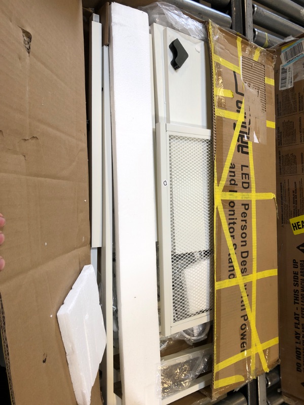 Photo 1 of Furologee 2 Person Gaming Desk with LED Lights, 71 Inch Computer Desk with Power Outlets and Monitor Stand, Double Desk with Storage Bag and Headphone Hooks, Study Writing Table for Home Office, White