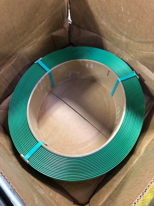 Photo 2 of IDL Packaging 3/4" x .050" x 2400' Polyester (PET) Strapping Roll of 16" x 6" Core Size, 2500 lbs Break Strength, Green - UV, Water, and Rust Resistance - Affordable and Lightweight Poly Strapping