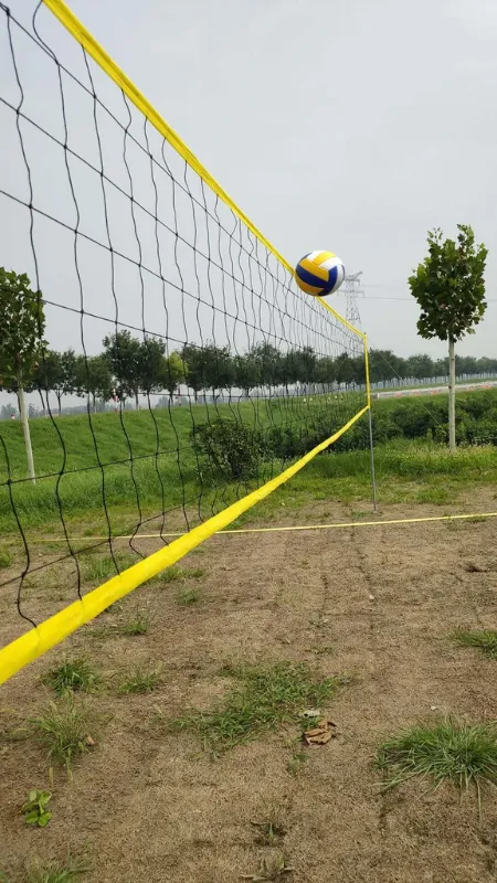 Photo 1 of Outdoor Portable Volleyball Net System with Adjustable Height 1.25 in. Dia Steel Poles Professional Volleyball Set


