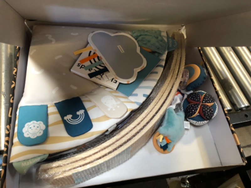 Photo 1 of Blissful Diary Baby Play Gym & Mat, 5 Developmental Zones Baby Activity Mat, Wooden Tummy Time Mat with 6 Detachable Sensory Toys for Motor Skills & Sensory Development, Baby Essentials Shower Gift