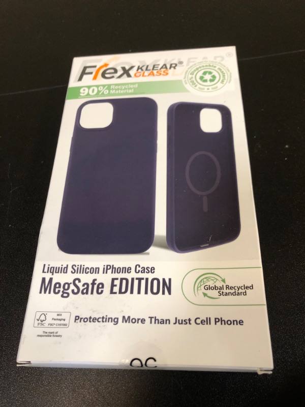 Photo 1 of FLEX KLEAR GLASS Recycled for iPhone 15 Pro Max Clear Phone Case with MegSafe and Anti-Shock Edges. Anti-Yellowing Clear Mobile Phone Protector Back Cover (Black Silicone Case)