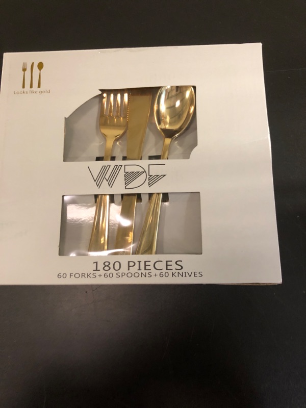 Photo 3 of 180 Pieces Disposable Plastic Gold Silverware Cutlery