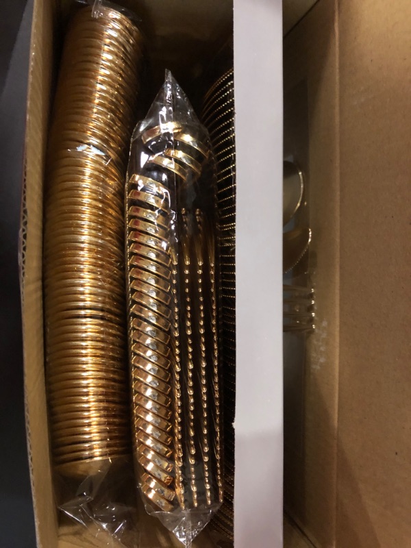 Photo 2 of 180 Pieces Disposable Plastic Gold Silverware Cutlery