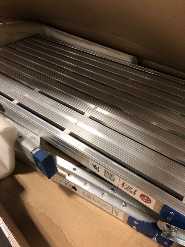 Photo 1 of ORIENGEAR Adjustable Work Platform with Wheels, Support 330 lbs Height 24 to 35 inches Portable Aluminum Step Stool Folding Ladder Non Slip for Household Office Cleaning & Washing, Blue