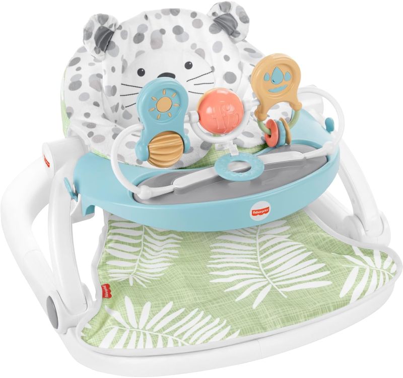 Photo 1 of Fisher-Price Portable Baby Chair Deluxe Sit-Me-Up Floor Seat with Feeding Tray & Activity Toy Bar, Snow Leopard