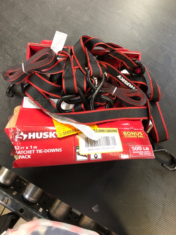 Photo 1 of 1 in. X 12 Ft. Ratchet Tie Down with S Hook (4-Pack)
