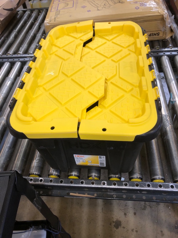 Photo 1 of 12 Gal. Tough Storage Flip Top Tote in Black with Yellow Lid