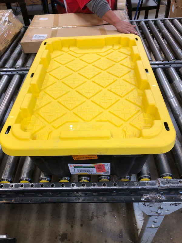 Photo 2 of 14 Gal. Tough Storage Tote in. Black with Yellow Lid