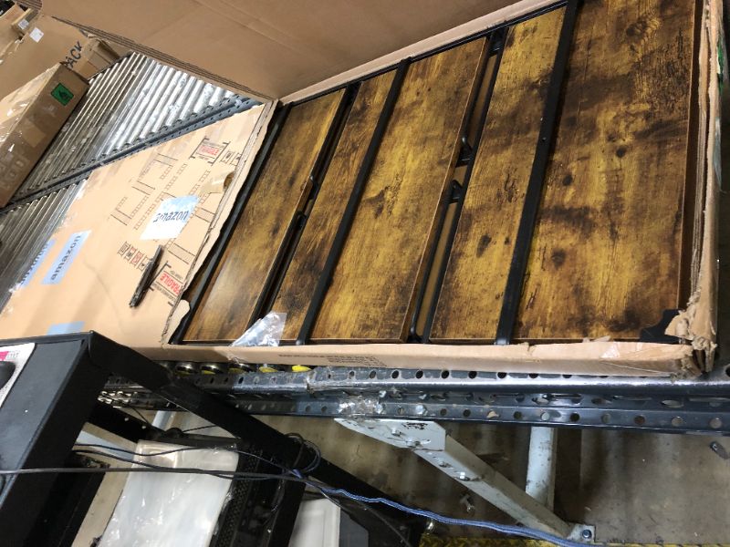 Photo 1 of JSB No Assembly Folding Bookshelf, 5 Tier Industrial Metal Book Shelf for Storage, Vintage Wood Foldable Bookcase for Living Room, Bedroom, Office Organization Shelves