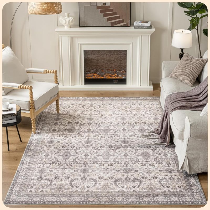 Photo 1 of Istana 6" x 9" Area Rugs - Beige Grey/Light Cream Rugs for Living Room - Luxury Silky Smooth Living Room Rug - Elegant Anti-Slip Area Rug
