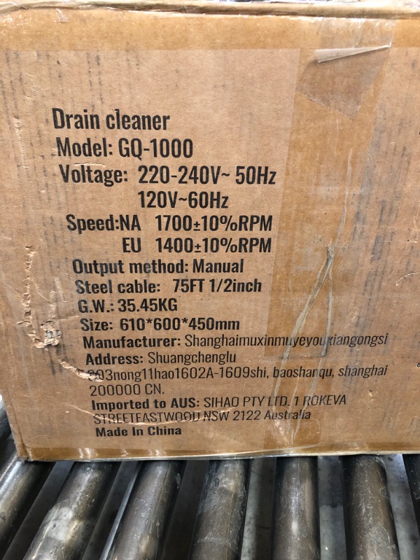 Photo 4 of VEVOR DRAIN CLEANER MODEL GQ-1000 VOLTAGE 220-240V 50Hz 