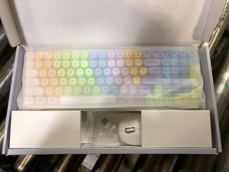 Photo 1 of Colorful Wireless Keyboard Mouse Combo, Gradient Rainbow Colors 100 Keys and 2.4GHz Optical Mouse Connection for Windows, Mac, Laptop, PC, Desktop (White Colorful)