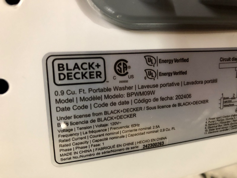 Photo 5 of BLACK+DECKER Small Portable Washer, Washing Machine for Household Use, Portable Washer 0.9 Cu. Ft. with 5 Cycles, Transparent Lid & LED Display 0.9 Cu. Ft. Washer