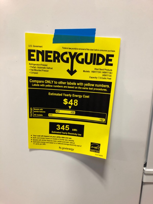 Photo 9 of *** DISTINCT ODOR EMANATING FROM INSIDE FRIDGE / VISIBLE DENTS ON PRODUCT*** West Bend Apartment Refrigerator Freestanding Slim Design Full Fridge with Top Freezer for Condo, House, Small Kitchen Use, 7.4-Cu.Ft, White
