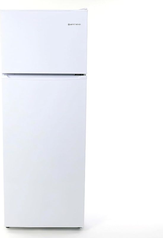 Photo 1 of *** DISTINCT ODOR EMANATING FROM INSIDE FRIDGE / VISIBLE DENTS ON PRODUCT*** West Bend Apartment Refrigerator Freestanding Slim Design Full Fridge with Top Freezer for Condo, House, Small Kitchen Use, 7.4-Cu.Ft, White
