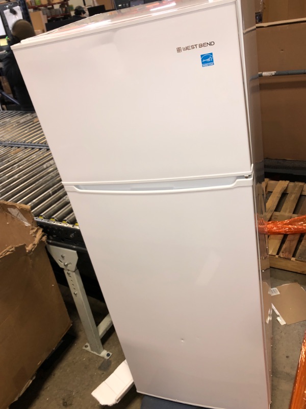 Photo 3 of *** DISTINCT ODOR EMANATING FROM INSIDE FRIDGE / VISIBLE DENTS ON PRODUCT*** West Bend Apartment Refrigerator Freestanding Slim Design Full Fridge with Top Freezer for Condo, House, Small Kitchen Use, 7.4-Cu.Ft, White
