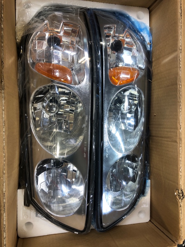 Photo 2 of ADCARLIGHTS Headlight Assembly for Chevrolet Impala 2000 2001 2002 2003 2004 2005 Chrome Housing Amber Reflector Replacement Pair