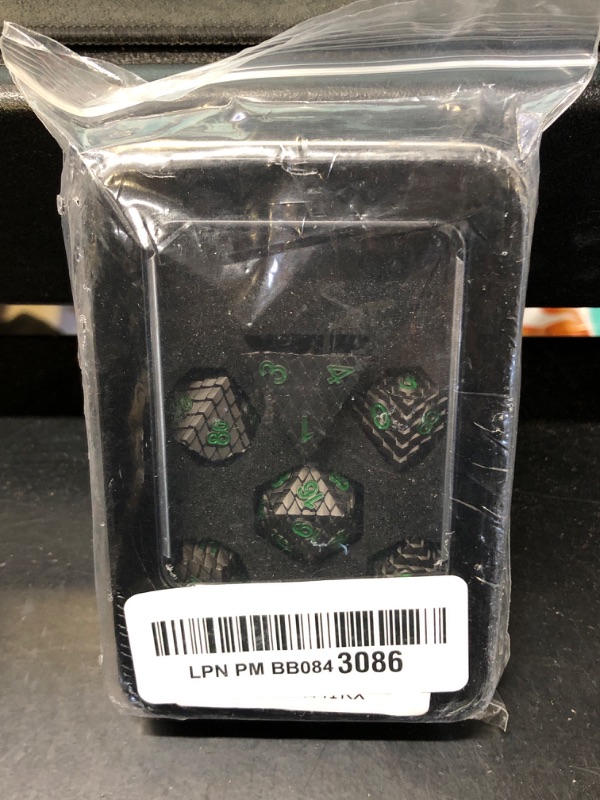 Photo 2 of Metal Dice Set D&D,7 PCS Dragon Scale Metallic DND Dice Set,Dragon Eye Metal Dice with Grogeous Gift Case for Dungeons and Dragon Tabletop Game (Black Dragon Scale & Green Eye)