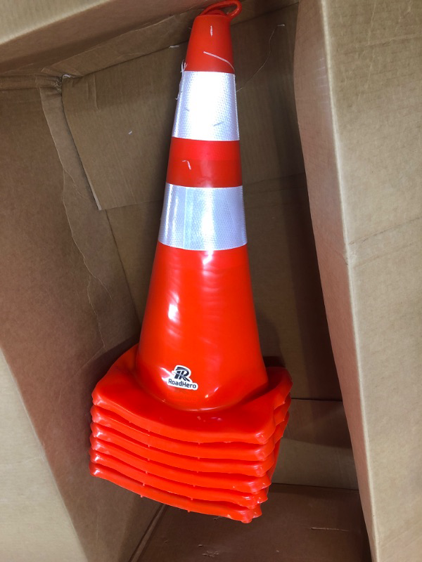 Photo 2 of (6 Pack) BESEA 28” inch Traffic Safety Cones Orange Road Parking Cones Heavy Duty Construction Cone Structurally Stable for Traffic Control at Public Place