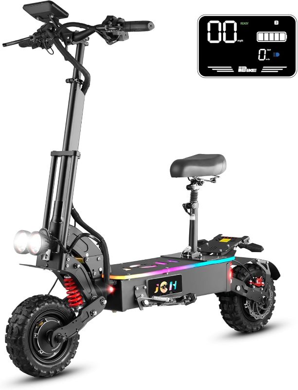 Photo 1 of JGH 6000W 40Ah Dual Motor Electric Scooter for Adults with Seat, 65-75 Mile Range, 55MPH Top Speed, Foldable, LED Display, Non-Slip Deck, Adjustable Handlebar Height
