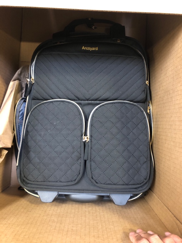 Photo 1 of Arcoyard Underseat Carry On Luggage with Wheels, Multiple Compartments Airline Approved Personal Item Bag, Travel Carry-On with Leather Handle, Lightweight Rolling Suitcase for Women, Black Gold, L