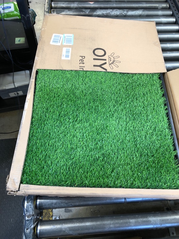 Photo 2 of Oiyeefo Dog Grass Pad with Tray,35.5” x 23.6” Indoor Dog Potty System 2 Pics Replacement Artificial Grass Mats-5 Pics Disposable Puppy Pads,for Puppy Training Apartment,Balcony and Apartment Use