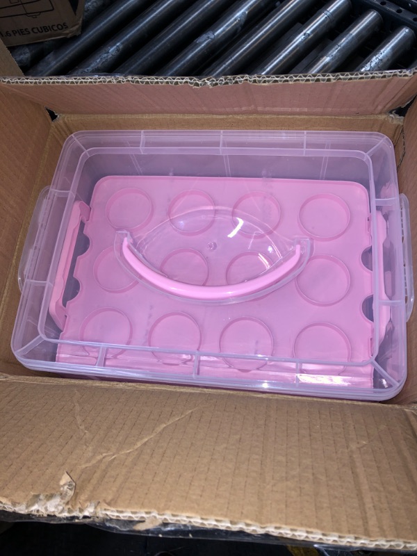 Photo 2 of 3 Tier Cupcake Carrier with Lid and Handle, Holds 36 Cupcakes (Pink, 13.5 x 10.25 x 10.75 In)