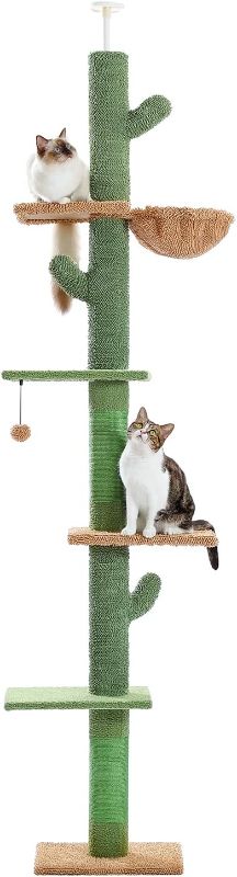 Photo 1 of PAWZ Road Cat Tree, Cactus Floor to Ceiling Cat Tower with Adjustable Height(95-108 Inches), 5 Level Cat Climbing Tower with Cozy Hammock, Platforms and Dangling Balls for Indoor Cats
