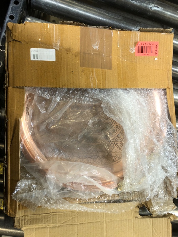 Photo 1 of Traditional Design Handmade Hammered Copper Serving Tray with Brass Handle Large Platters- Decorative Centerpiece Kitchen Multi-Purpose Coffee Table Dinner Breakfast Food Farmhouse- 35.5cm 13.9"