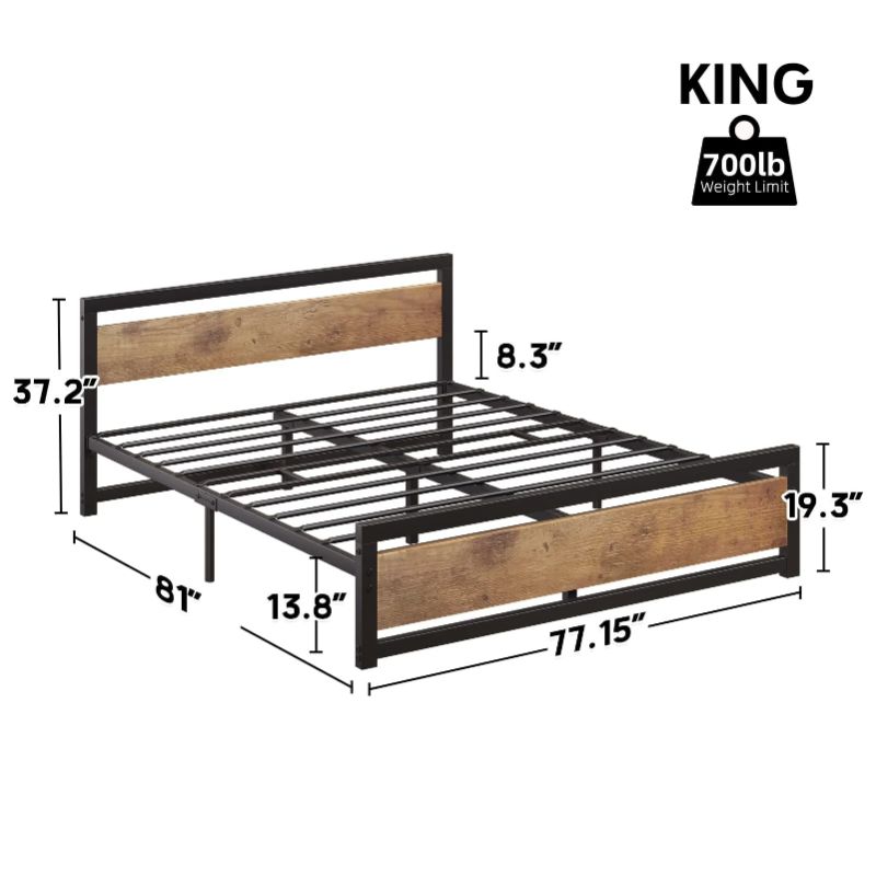 Photo 1 of  King Size Bed Frame with Wooden Headboard & Footboard