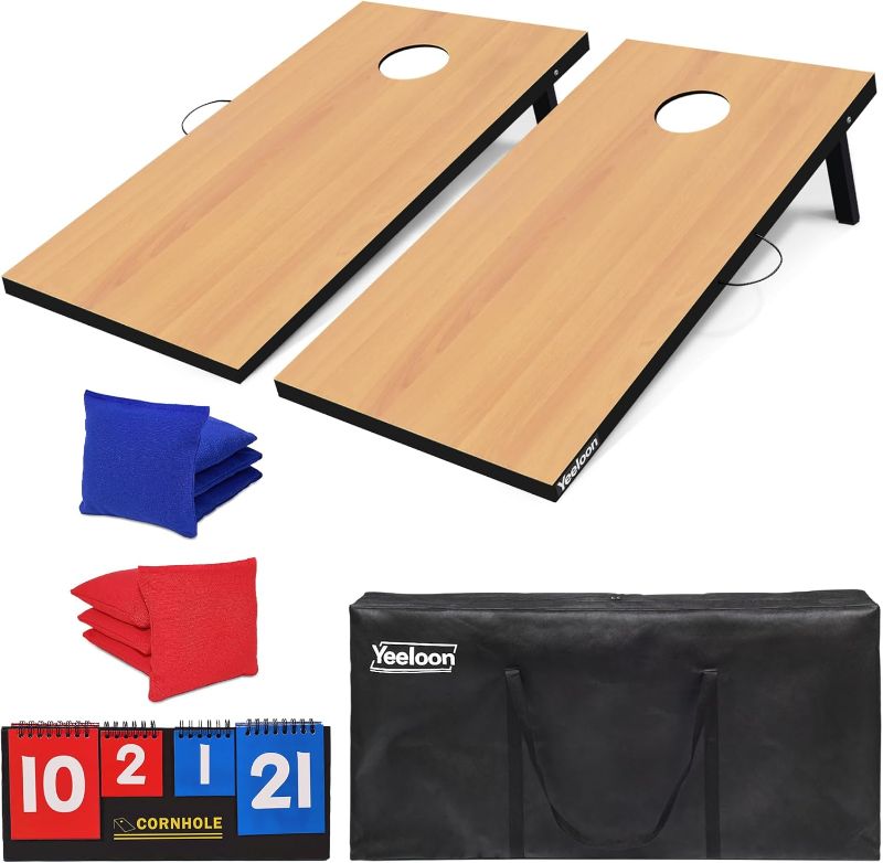 Photo 1 of Yeeloon Set, Regulation Size Boards with 8 Bean Bags and Carrying Case, 4 ft x 2 ft Corn Hole Outdoor Game Toss Board for Adults Outside Activities (Natural)
