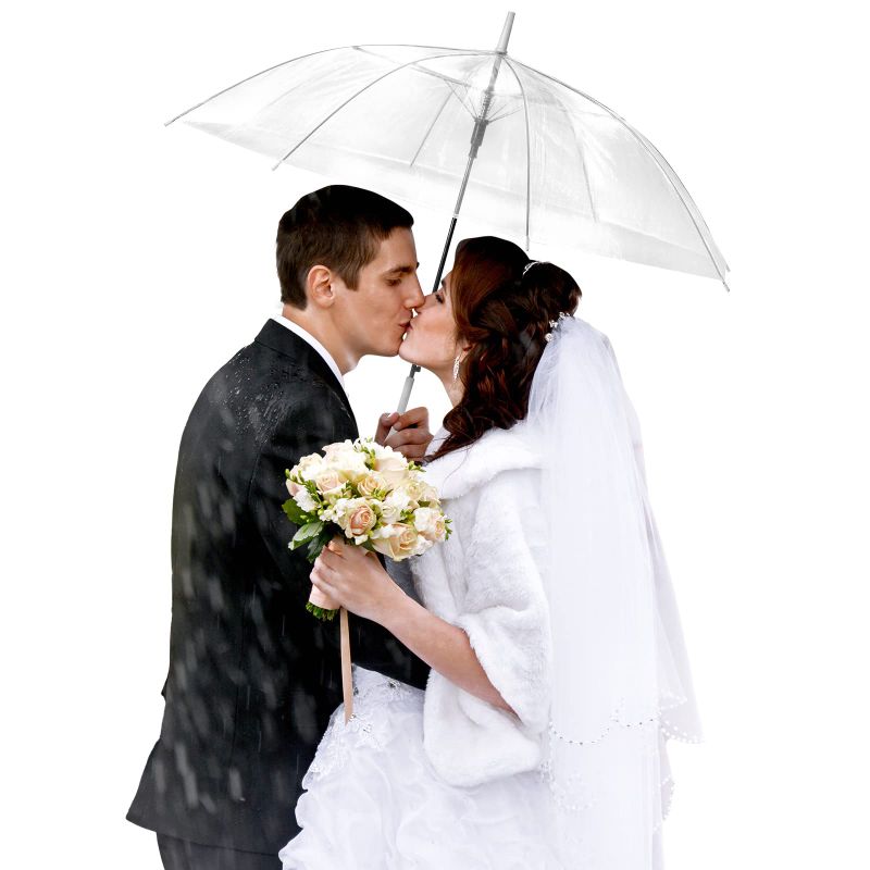 Photo 1 of Wedding Umbrella with J Hook Handle Windproof Stick Umbrellas Large Bubble Umbrella for Adults Kids Rain (Clear)